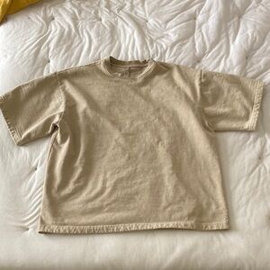 Los Angeles Apparel Pigment Dye Heavy Fleece T-Shirt in Mushroom, OS